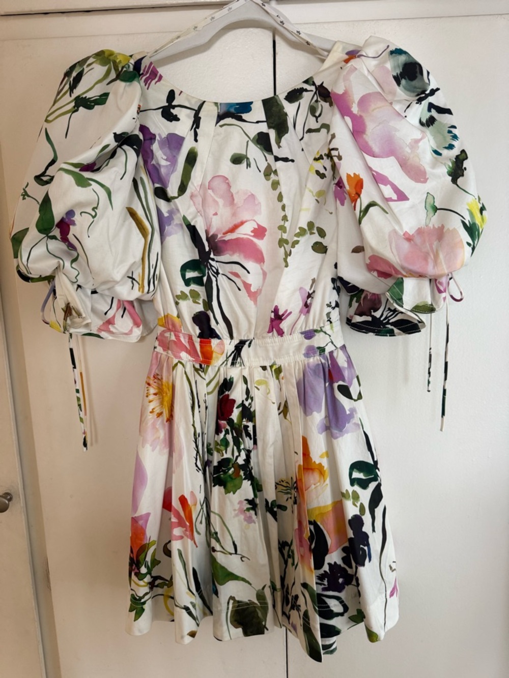 Aje White Floral Puff-Sleeve Mini Dress Sz 4